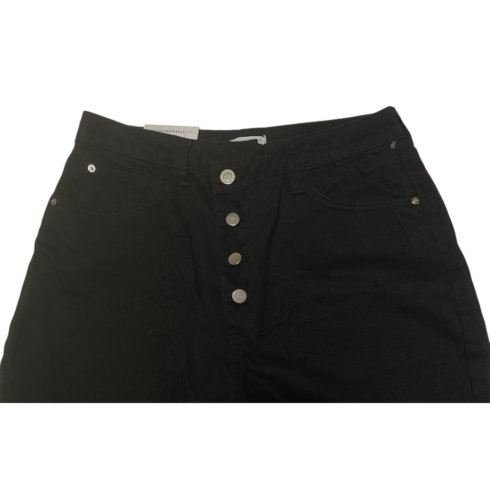 WeWoreWhat Crossover Straight Leg Jeans Button Fly High Waist Black Pant Size 27